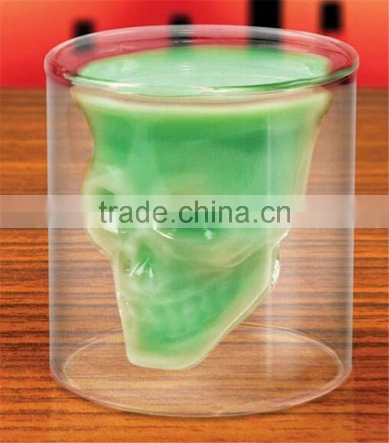 New Product Personalized 75ml High Borosilicate Glass Skull Shot Glass Double Wall Skull Wine Glass Cup