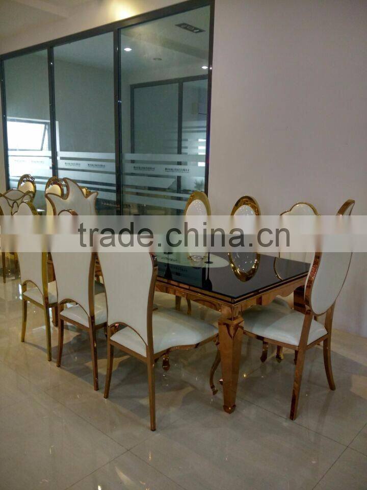 Hote sale Rose gold / Golden stainless steel wedding table with mirror glass
