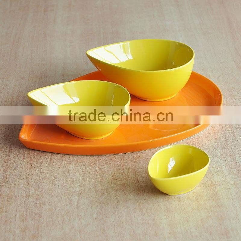 3pcs Stoneware Baker Plate Set with Solid Color