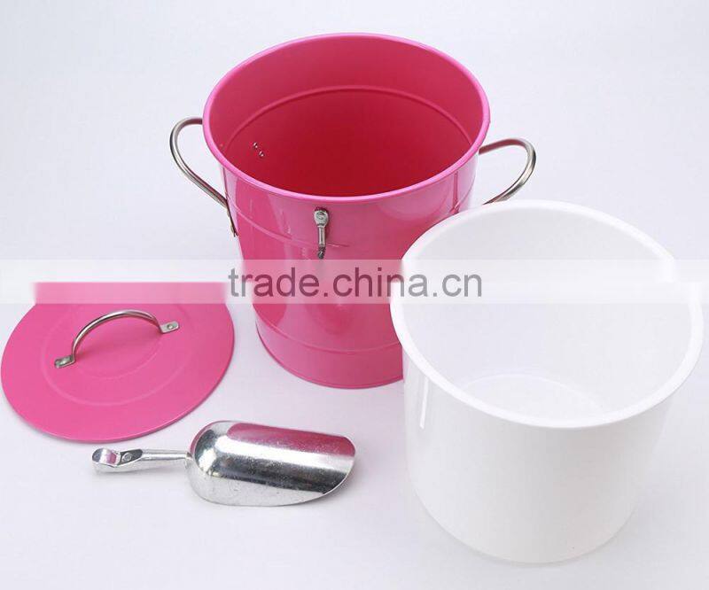 Wholesale Portable power coated metal ice bucket beer drink wine cooler with Scoop