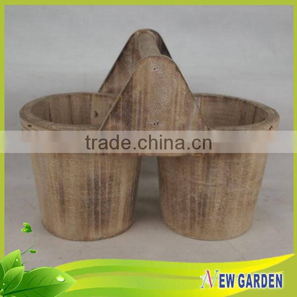 Elegant Handmade Indoor And Outdoor Wood Split Pot Planter With Handle