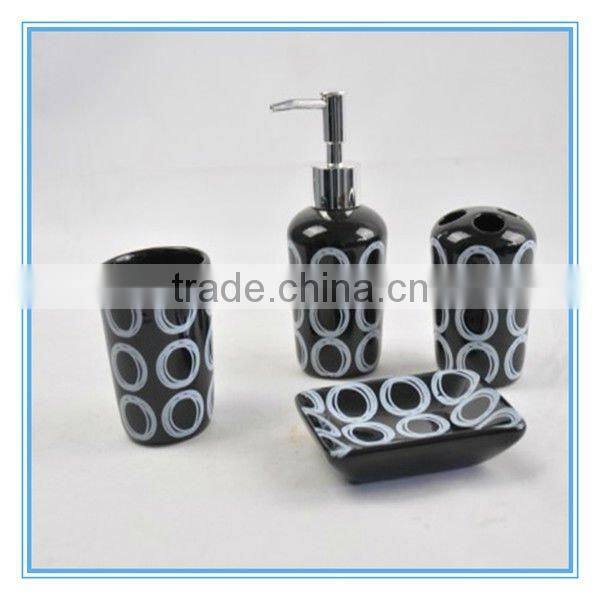 Hot sale full printing round black dehua 4pcs ceramic bath accessories