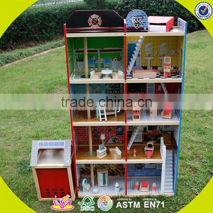 2017 new design pretend toy kids wooden model doll house W06A138