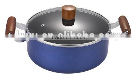 8pcs Wooden color bakelite handle pressed aluminum nonstick pots and pans