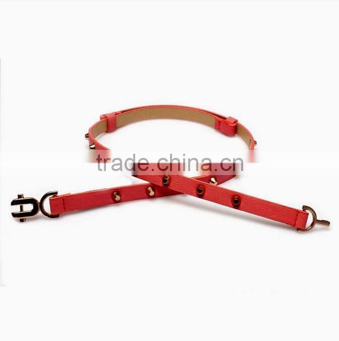 Fashion rivets decorated DU buckle sex girl thin pink PU waist belt
