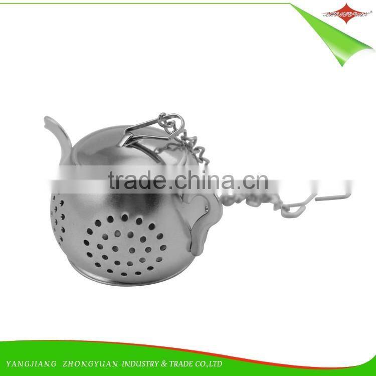 ZY-S3016 Food grade durable stainless steel teapot shape tea filter tea strainer with holder