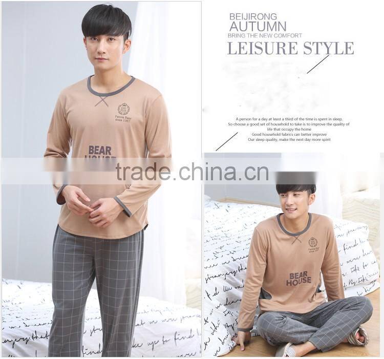 man pajamas cotton long sleeve / cotton youth men's leisure wear suits