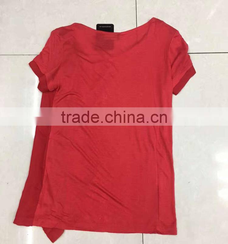Good quality of latest designs flower trimming red t-shirt factory closeout