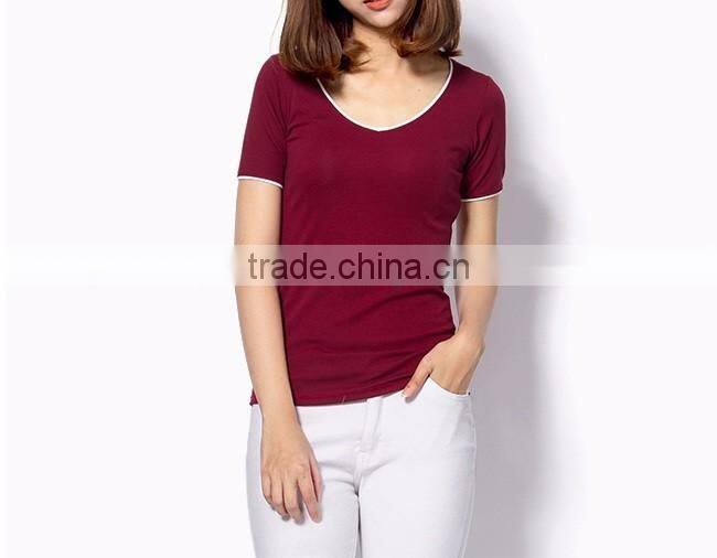 New fashion of blank t shirt for ladies, v-neck t shirt