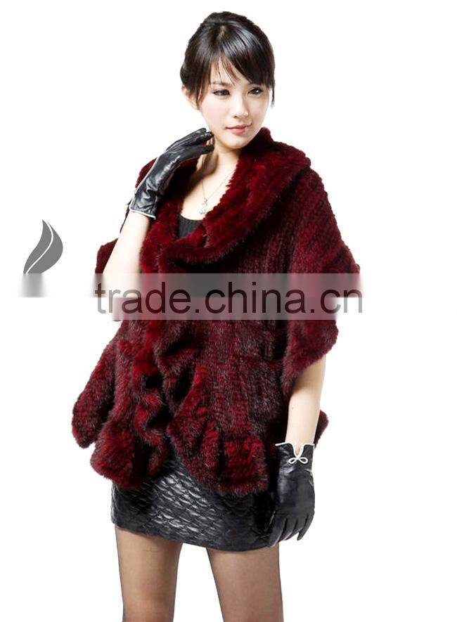 CX-B-M-15 Ladies Latest kintted Real Mink Fur Woman Fashion Black Fur Shawl