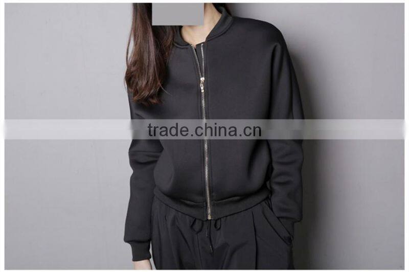 Best Quality Lady Biker Bomber Jacket black Solid Zipper Coat Women Cloths 2016