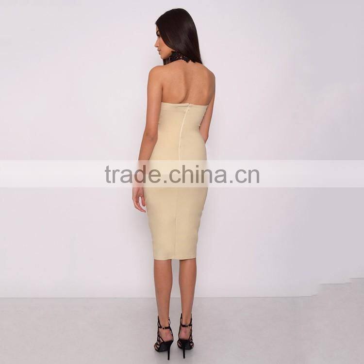 Lace High Neck Midi Dress Party Dress