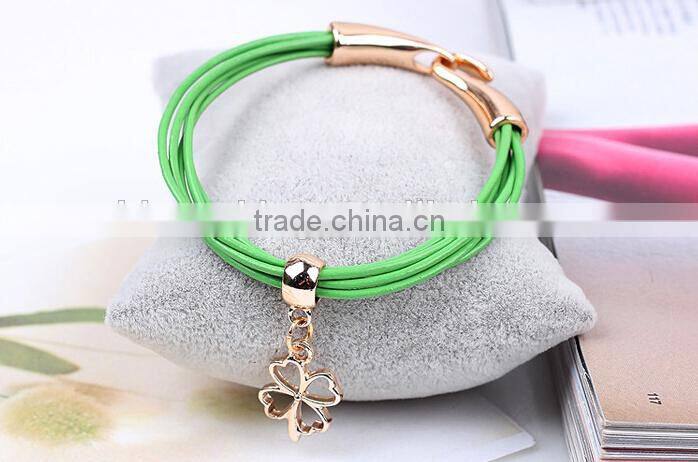 high quality gold oval clasp leather bracelet multi strand leather bracelet