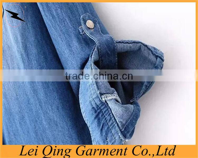 Two pockets garment wash denim shirt women