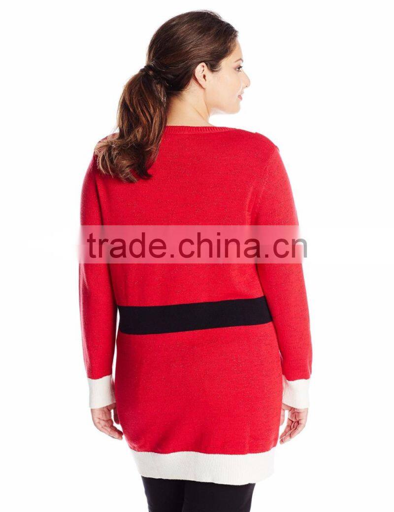 Women Red Sweater Tunic Trim Pattern Christmas Knitwear