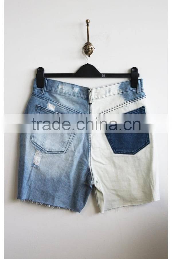 High quality denim shorts half color distressed jeans shorts custom