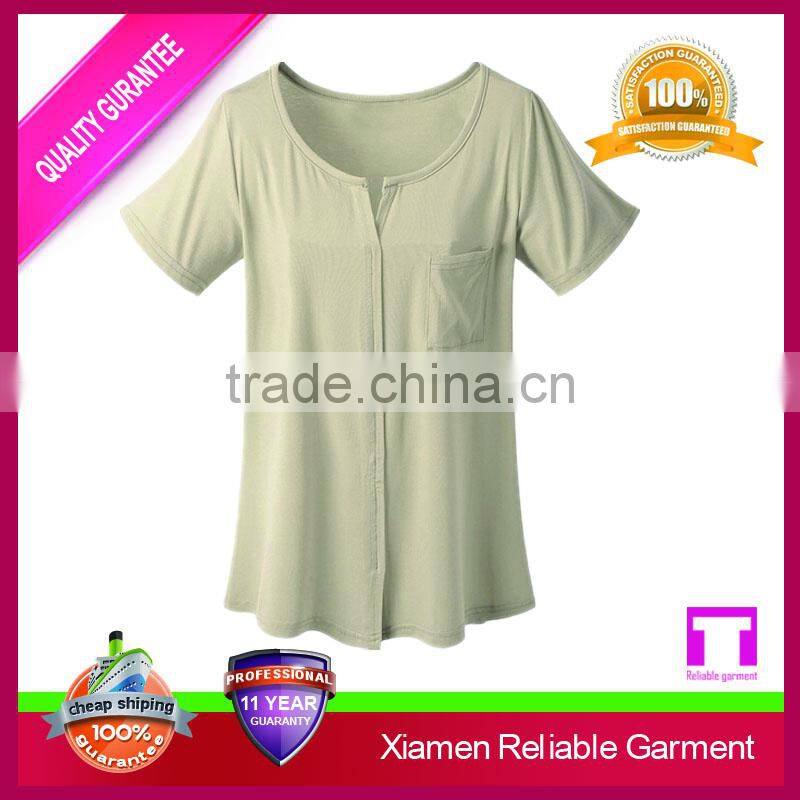 Plain blue slim fit o-neck hemp t shirt design for women