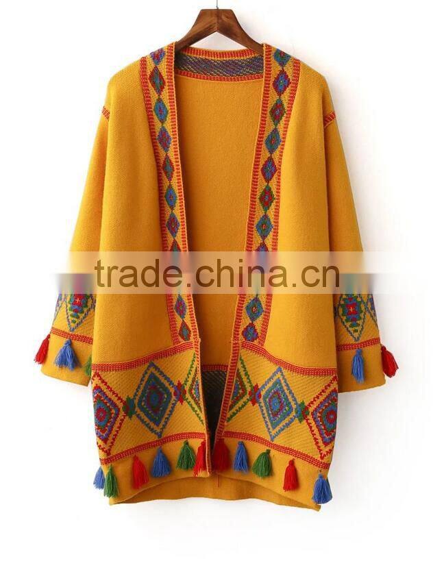 Runwaylover EY1032C women's yellow color open thick knitted cardigan cashmere coat