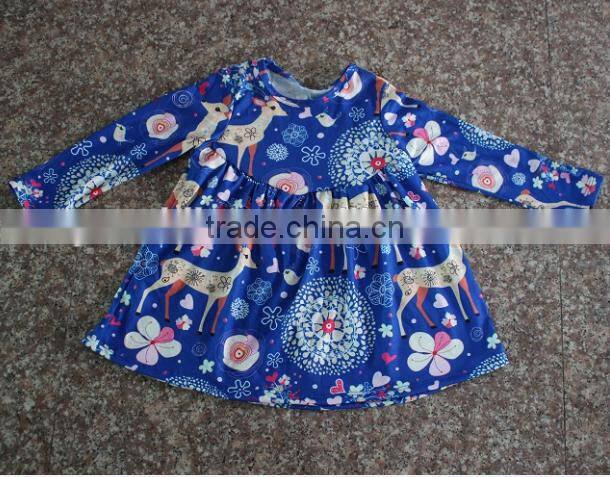 2017 Autumn Wholesale Children's Boutique T-shirt Baby Girls Cute Cartoon Deer And Flower Pattern Long Sleeves Top