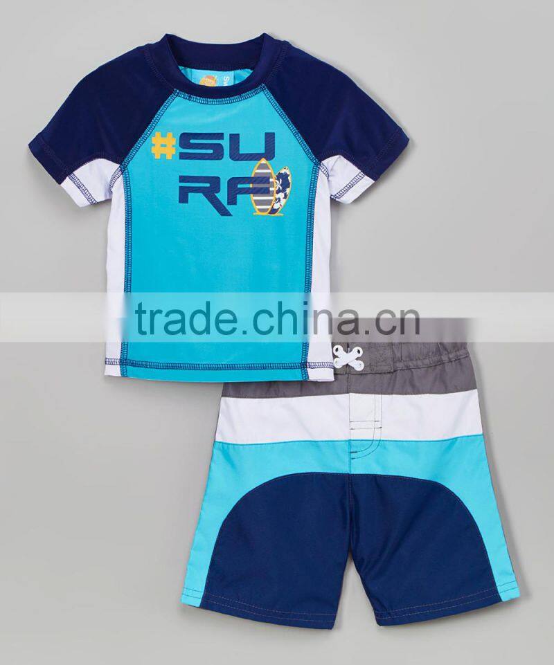 New Design Boys Sportswear With Blue Color Block Boys Rashguard Set Boys Clothes B-NP-TR905-392