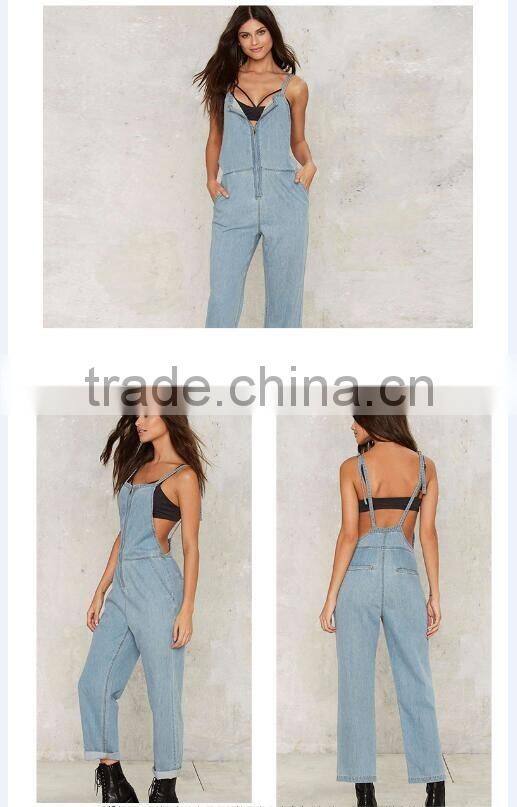 Women's summer casual fashion front zipper straps denim jeans short suspender bib overalls