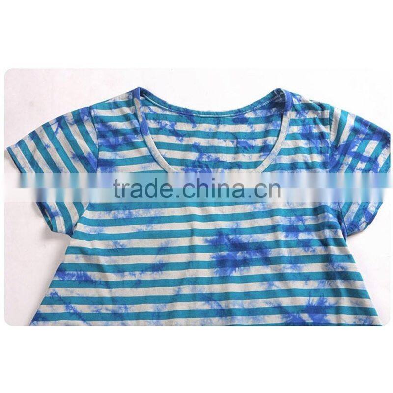 Young girls popular good sale short sleeve splash-ink colorful striped dress shirt