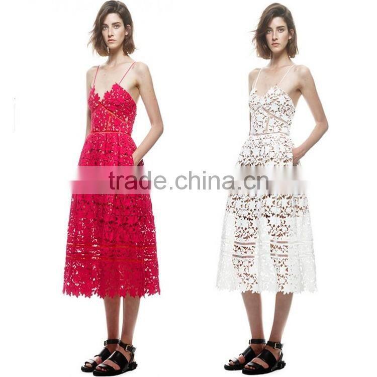 2016 Lastest design fashion dress spaghetti strap empty lace over body knee length OEM