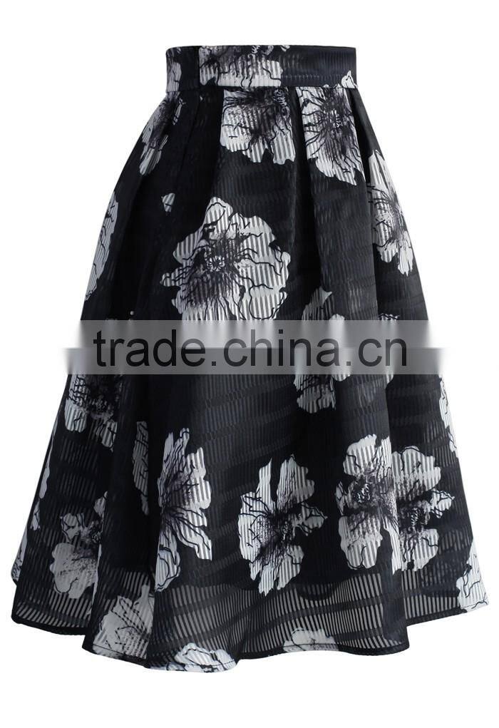 2016 Guangzhou Shandao Hot Selling Summer New Arrivals Casual Knee Length Ruffle A Line Printed Models Girls Skirts