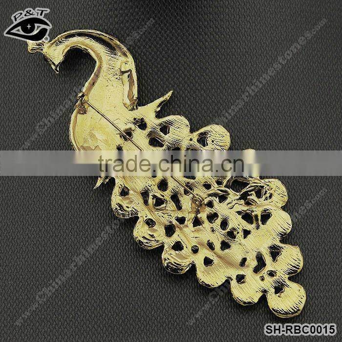 Fashion Rhinestone Brooches Peafowl Design crystal AB golden color for clothing