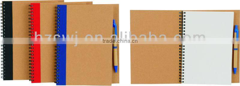 Hard kraft cover spiral recycle notebook 70grams 70sheets 18*14cm with recycle paper pen
