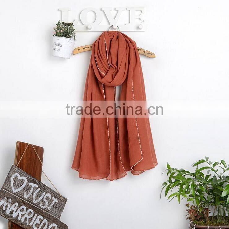 New fashion custom viscose lace trimming hijab scarf
