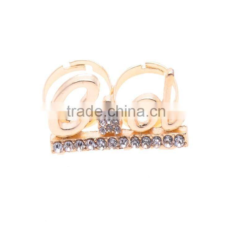 Gold-plated Rhinestone Cool Knuckle double Finger Rings