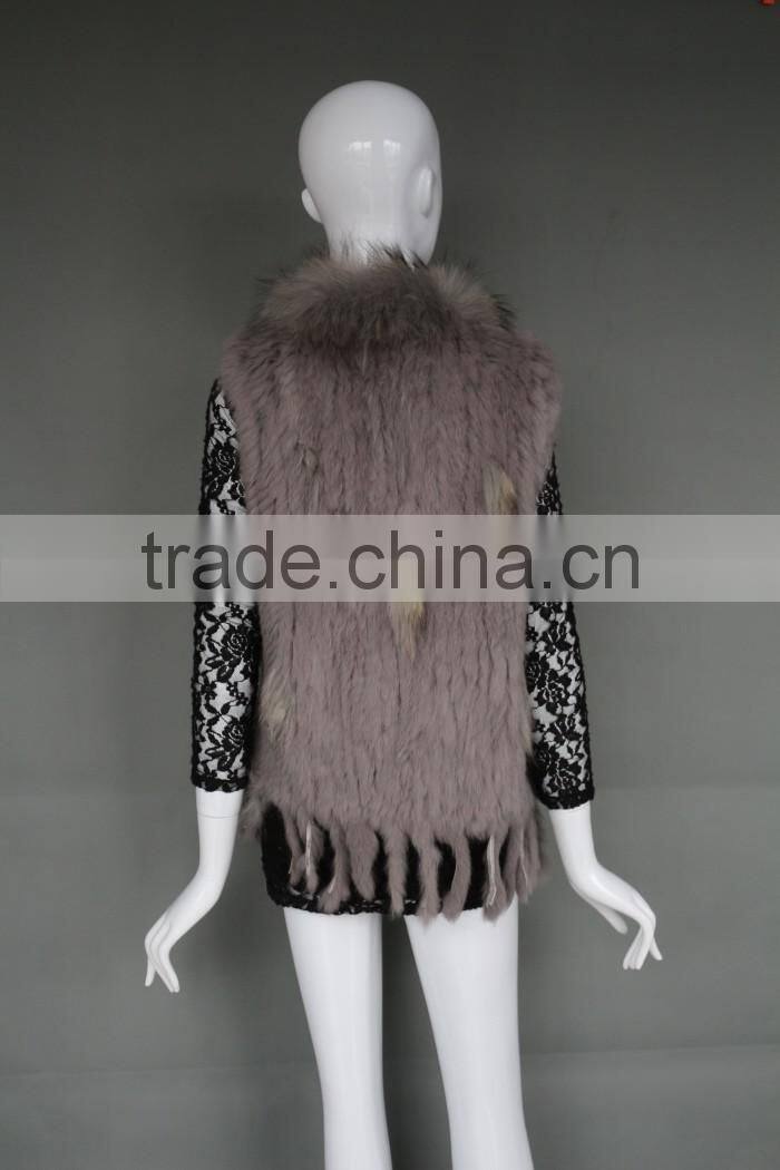 Fashion Ladies Fur Vest /Grey Rabbit Fur Strap Gilet With Manufacture Price