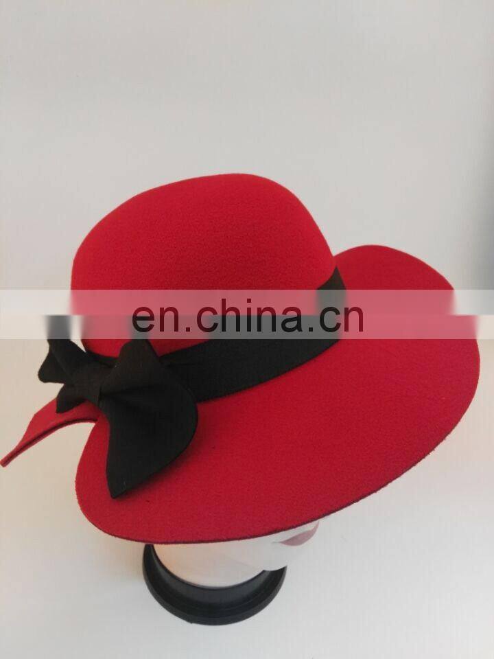 Winter girls fashion hats Imitation wool red formal hat with bowknot