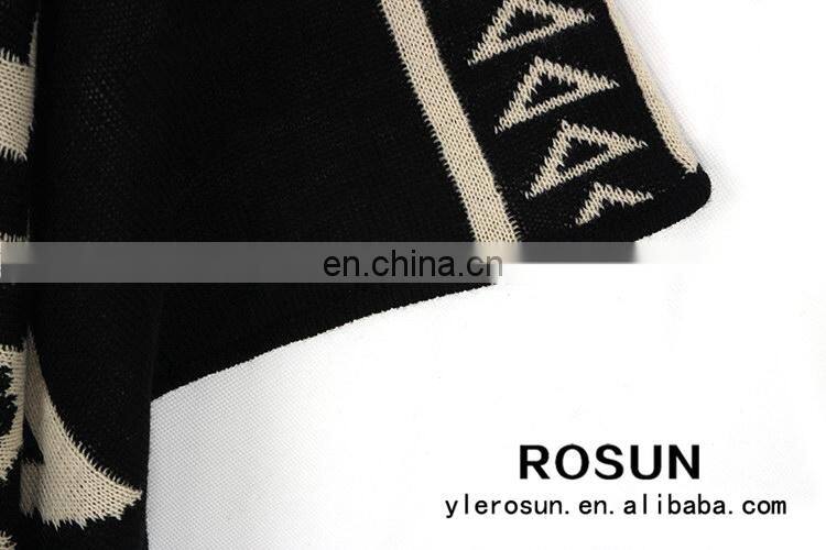 Black great star pattern woman cardigan shawl style with fringes crochet sweater pattern