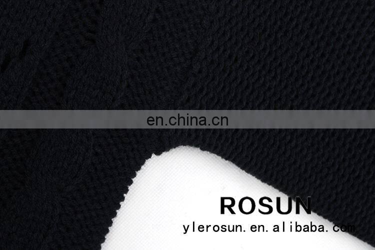 Western style thick knit striped sweater hollow out design hand knitted girls cardigan