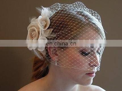 2014 New Arrival Stunning Net Ivory Bird Cage With Flower Wedding Veils