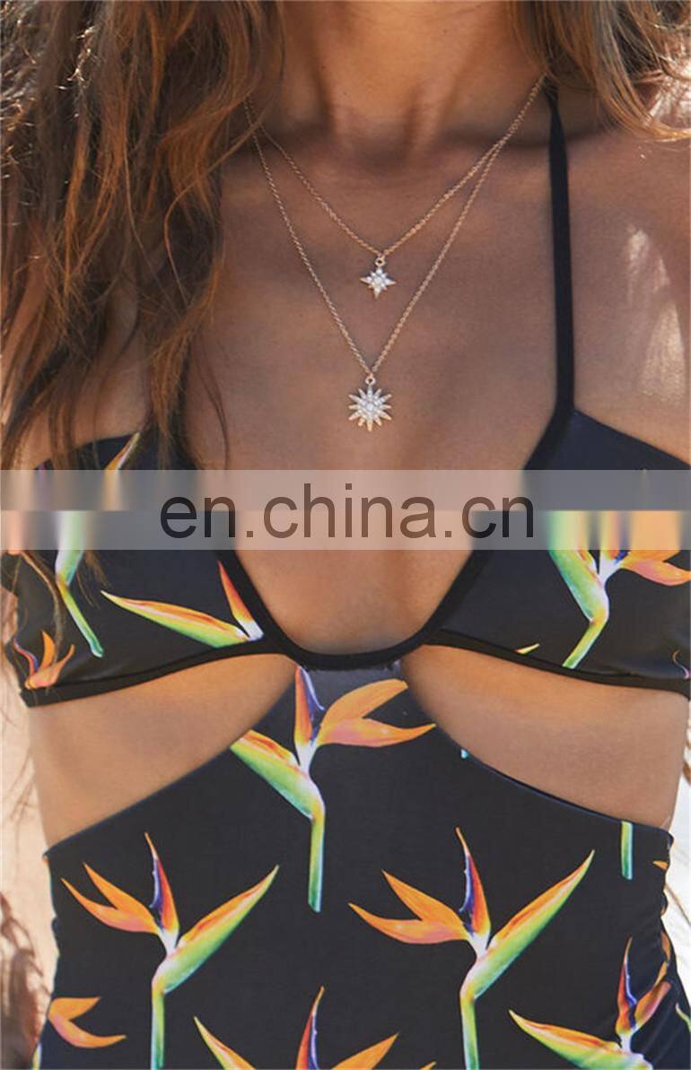 Sublimation print bikini full coverage plus size swimwear reversible one piece swimsuit