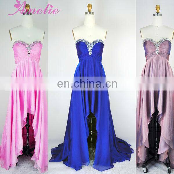 Royal blue strapless beaded chiffon prom dress