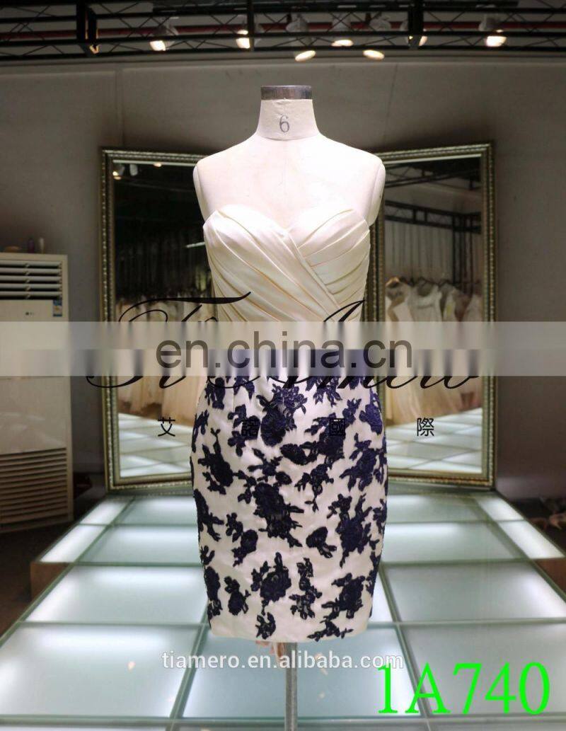 1A740 Strapless Formal Satin Dress Knee length womens suits 2016 new design