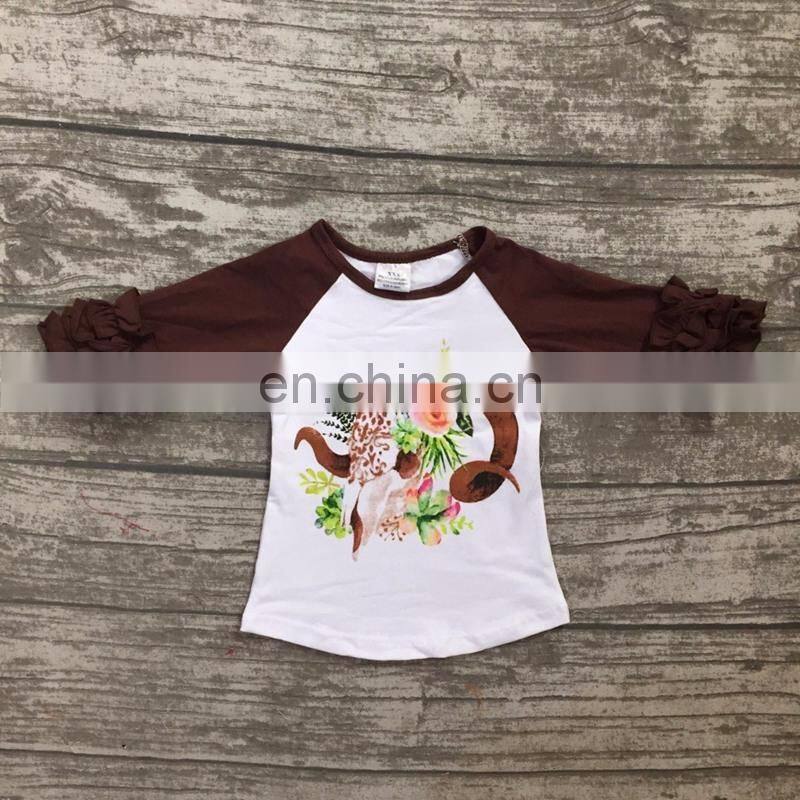 Halloween Baby Girl Ruffle Raglan gold pumpkins Tshirts Kids Ruffle rainbow Tops Santa Boys Clothes