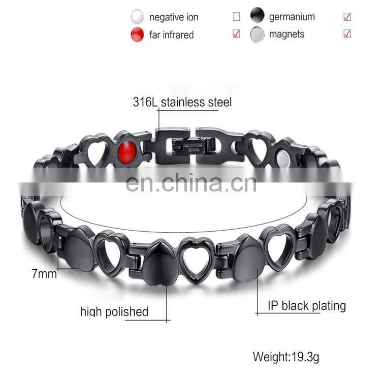 Heart style arthritis bangle adjustable titanium magnetic bracelet for women