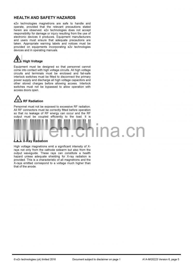 Marine electronics maritime navigation communication Furuno marine radar spare parts UK MG5223 E2V S band magnetron