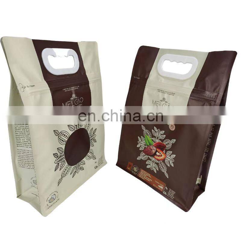 Factory Printing dry fruit nuts oatmeal 8 side gusset bag with handle customized packaging flat bottom bag with zipper
