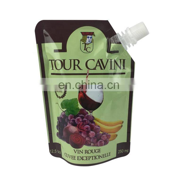 Custom printed liquid drinking juice beverage bag 250ml stand up spout pouch for vodka / red wine