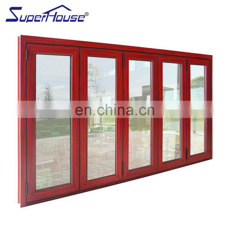 Superhouse Wood Grain Color Exterior Bi Folding Door Aluminium Glass Folding Door
