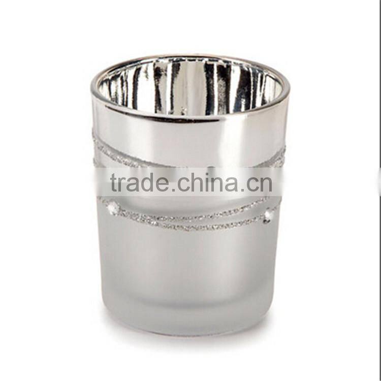 Gold Plated Glass Votive Candle Holders / Votive Cups With Rhinestones For Wedding Decor & Gift
