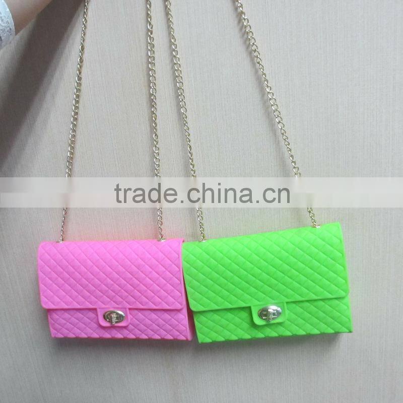 fashion pochi silicone girls purse bag with long chain strap design 2013