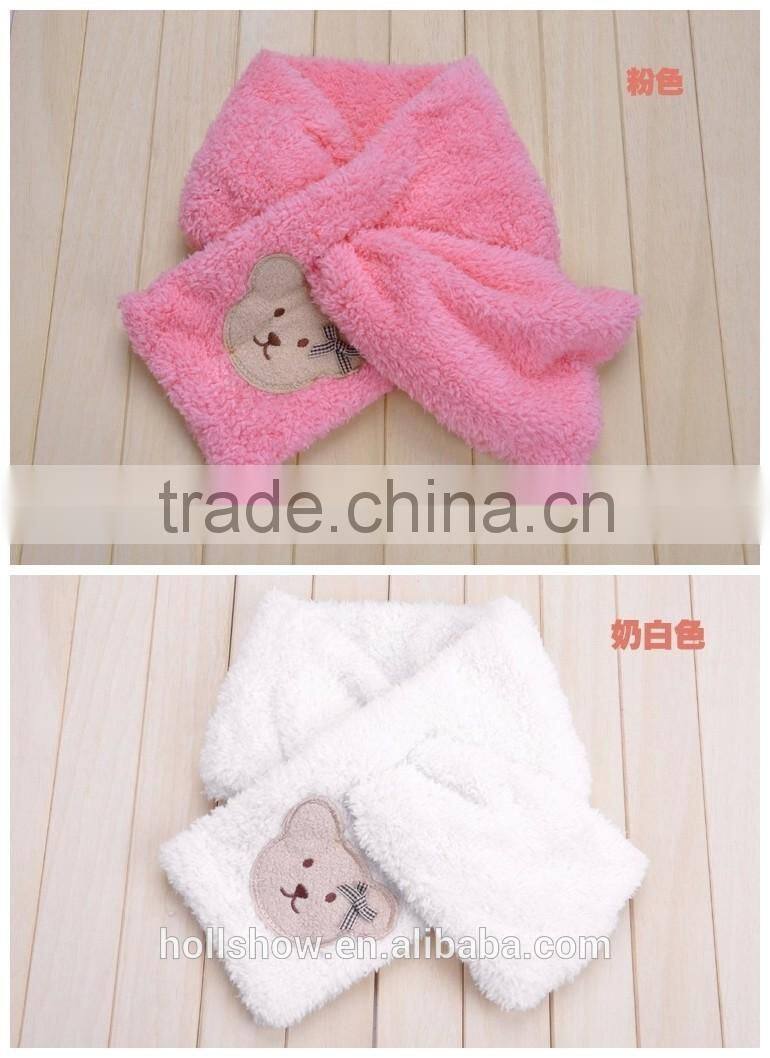 Wholesale Sweet Cute Bear Flower Pattern Plain Fleece Fashion Baby Kids Girls Winter Scarf