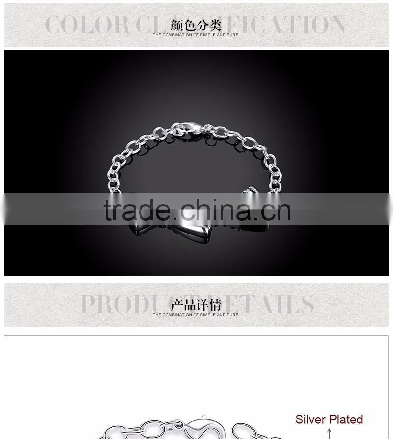 Fashion 925 silver plated circle thin chain bracelets with crystal